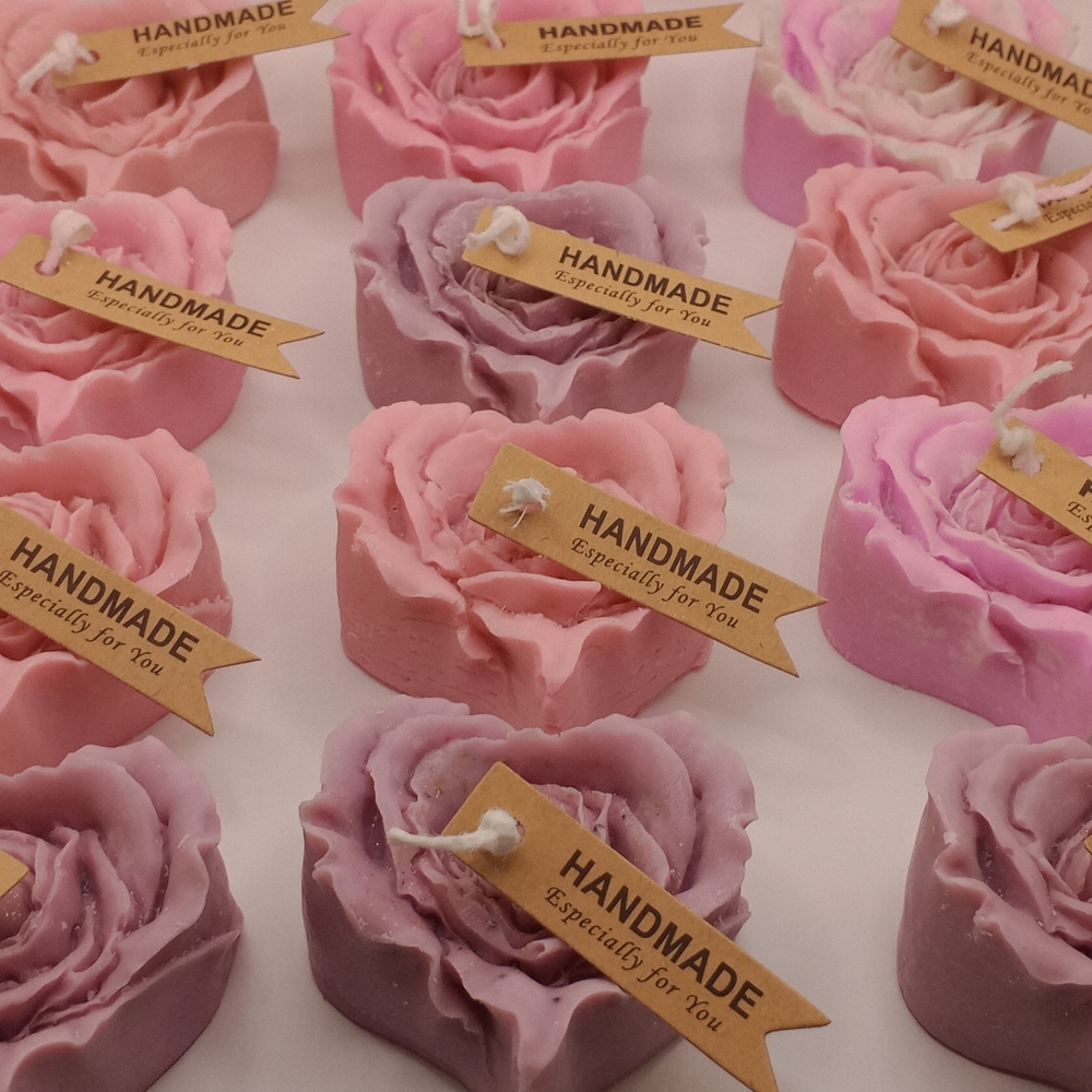 "BaRich" NEW Handmade Rose-Shaped Candle in Pink and Purple